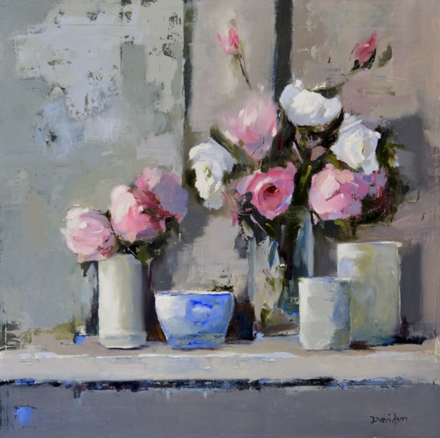 PINK & WHITE PEONIES  <br>oil : 24