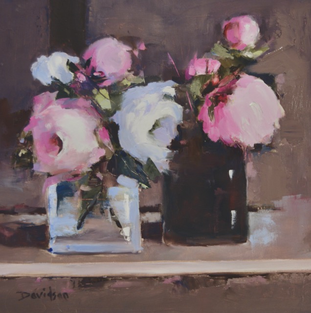 BLACK VASE & PEONIES <br>oil : 12