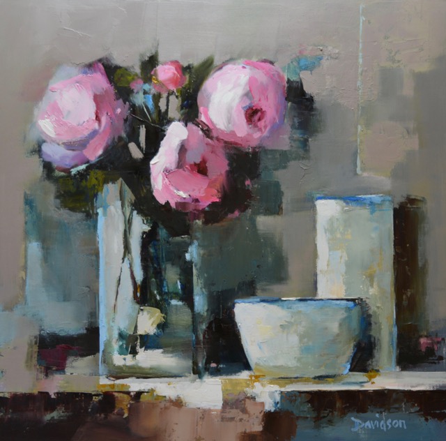 PINK PEONIES, GLASS VASE <br>oil : 16